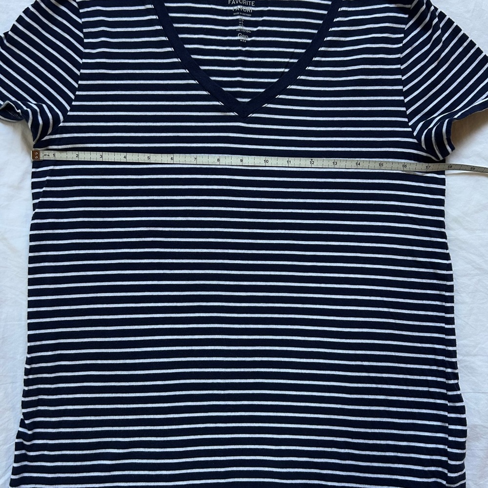 Navy and White Striped V-Neck T-Shirt